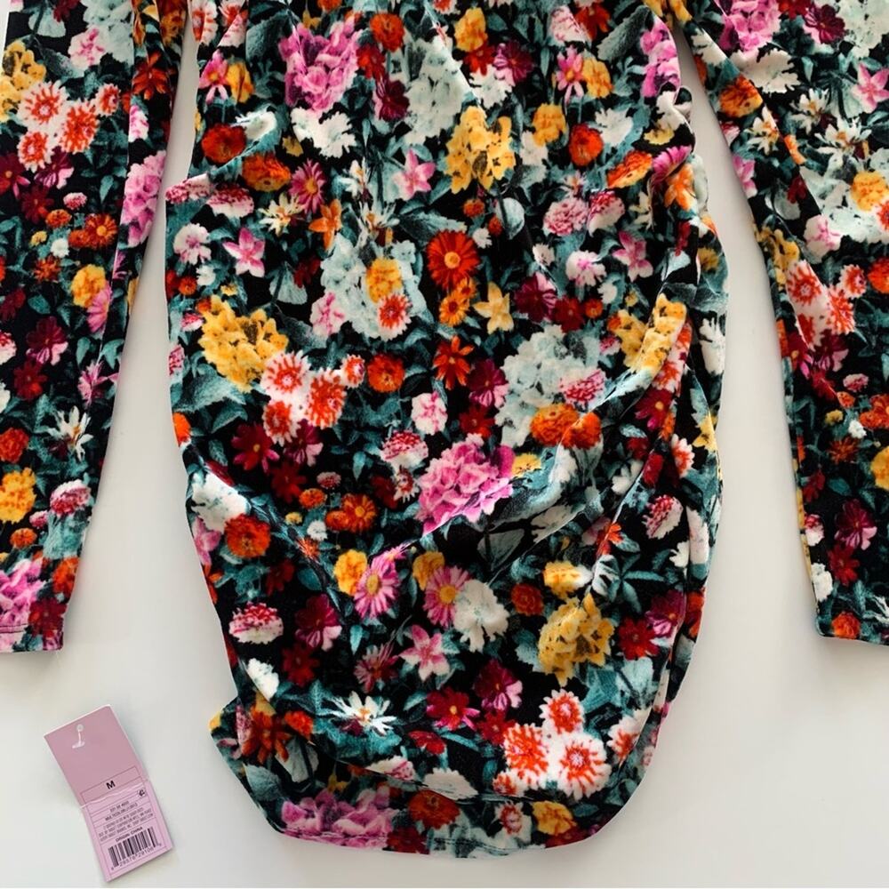 Wild Fable Black Multicolor Floral Velour Off Shoulder Long Sleeve Mini Dress - Picture 10 of 10